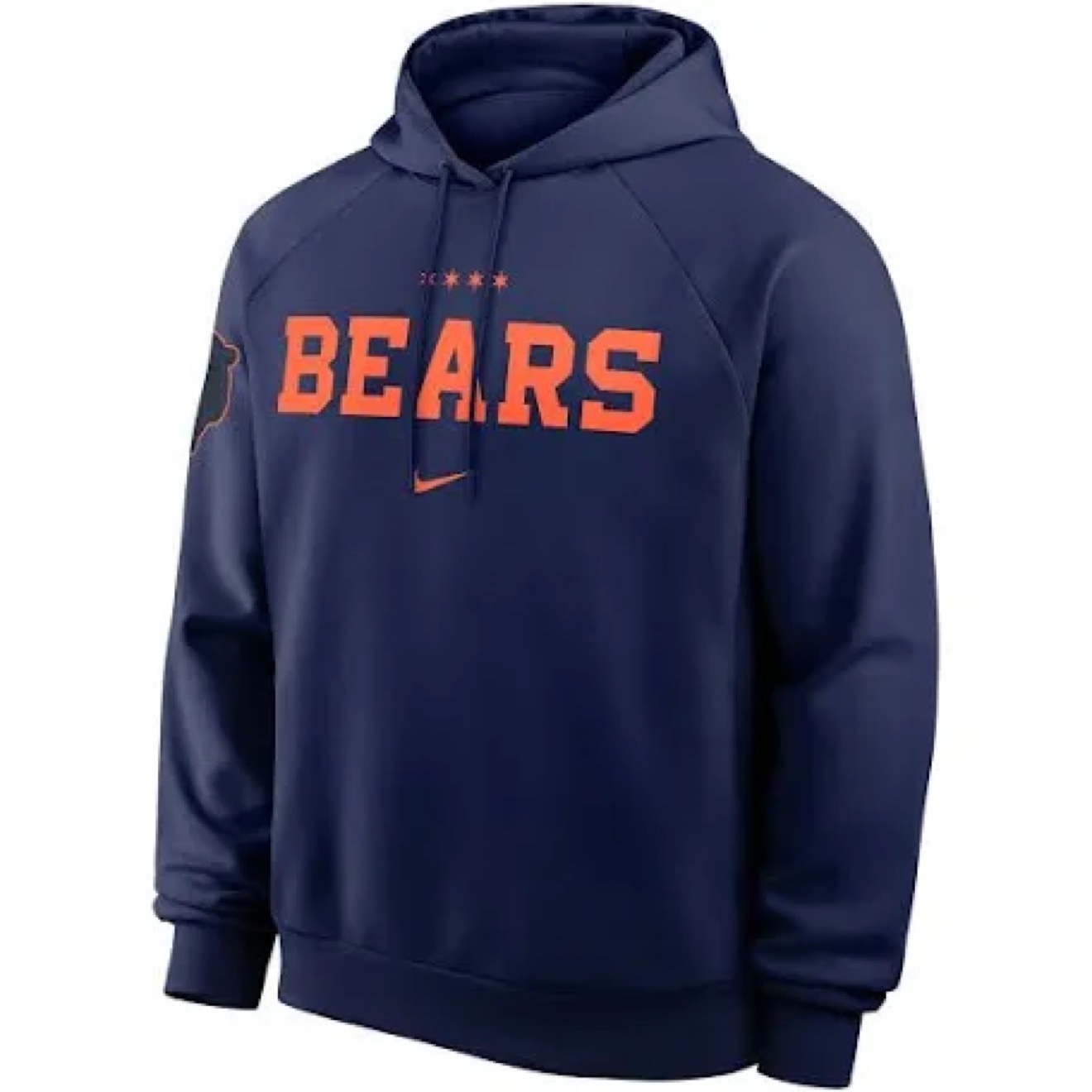 Navy hoodie with BEARS in big orange block letters across the chest